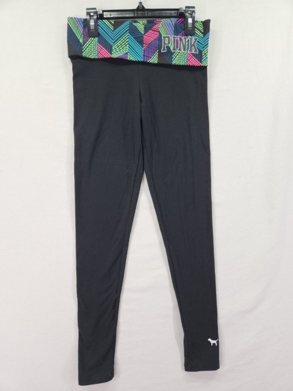 PINK Victoria Secret Womens XS Black Geometric Foldover Waistband Yoga Leggings